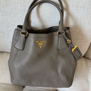 Prada Vitello Daino Argilla Gray Leather Tote - Authenticity card included